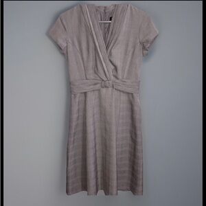 Ellen Tracy Gray Cap Sleeve Sash Waist Pleated Classic Career Sheath Dress Sz 4